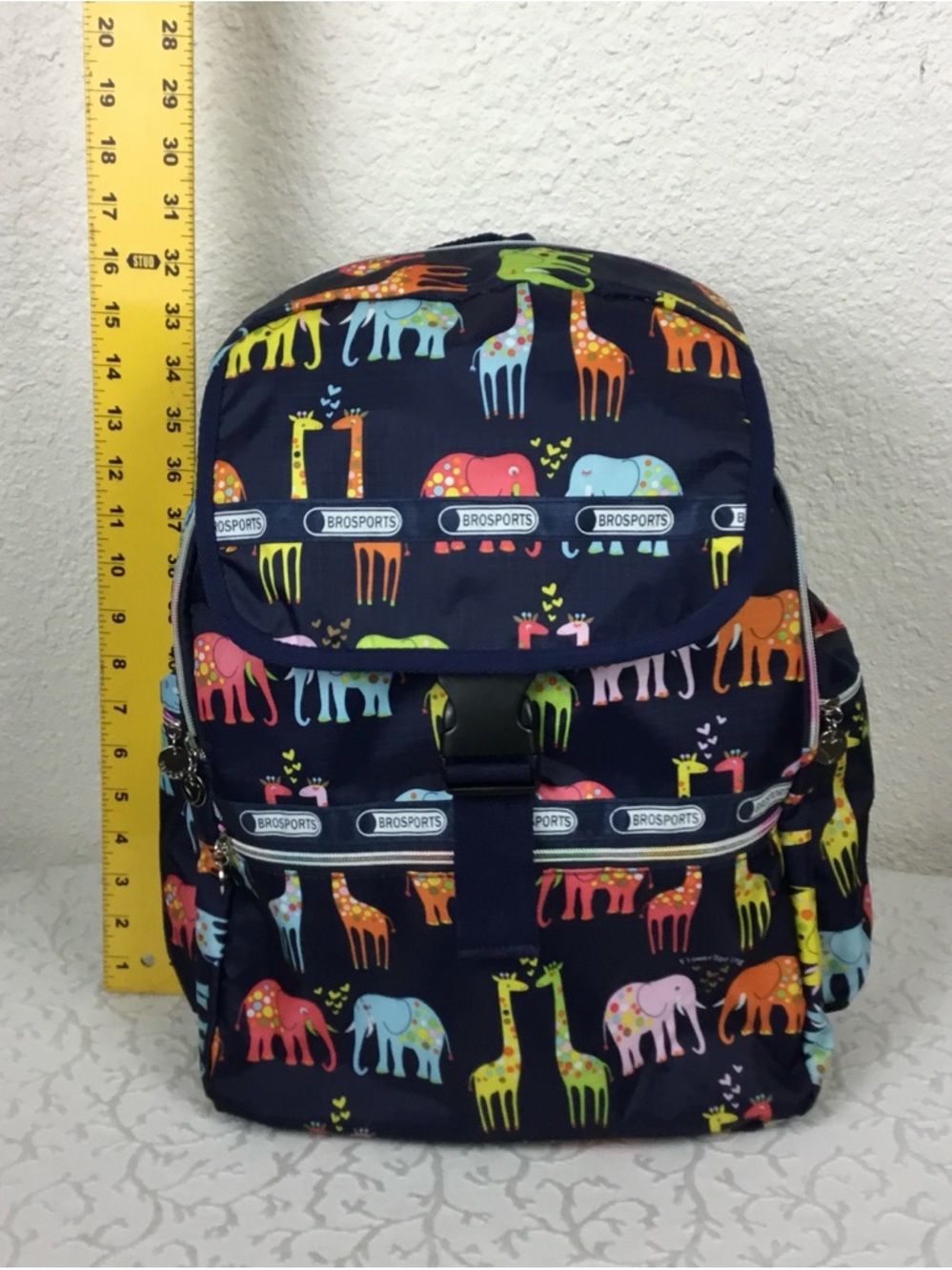 Colorful Giraffe & Elephant Print Navy Backpack - Picture 6 of 9